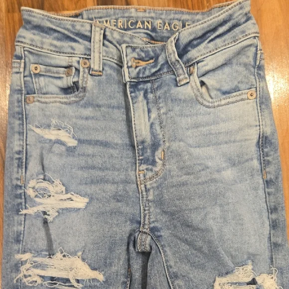 American Eagle Outfitters Light Blue Distressed Wide Leg Jeans - Picture 4 of 6